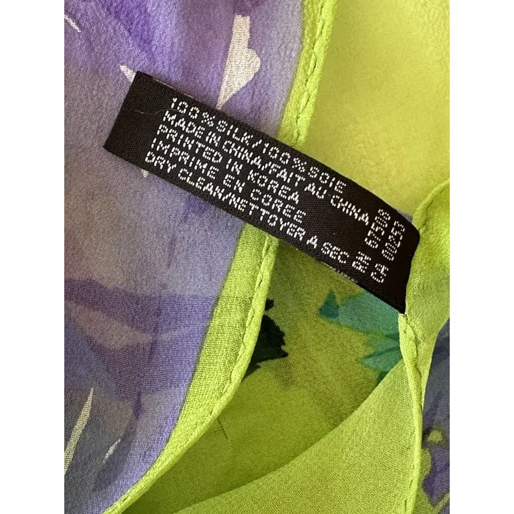 Ellen Tracy 100% Silk Long Scarf Lime Green Purple Floral Lightweight Luxury